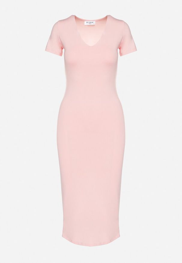 Born2be - Różowa Sukienka Dopasowana Bodycon z Dekoltem w Serek Efricene. Okazja: na co dzień. Typ kołnierza: dekolt w serek. Kolor: różowy. Materiał: jeans. Długość rękawa: krótki rękaw. Typ sukienki: bodycon. Styl: klasyczny, casual