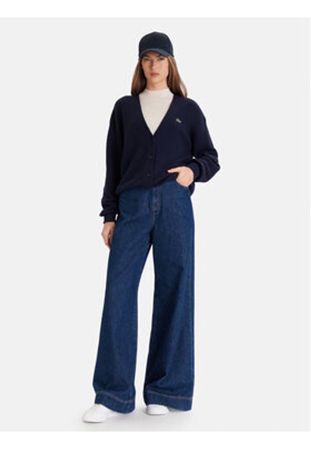 Lacoste Kardigan AF4143 Granatowy Regular Fit. Kolor: niebieski. Materiał: bawełna