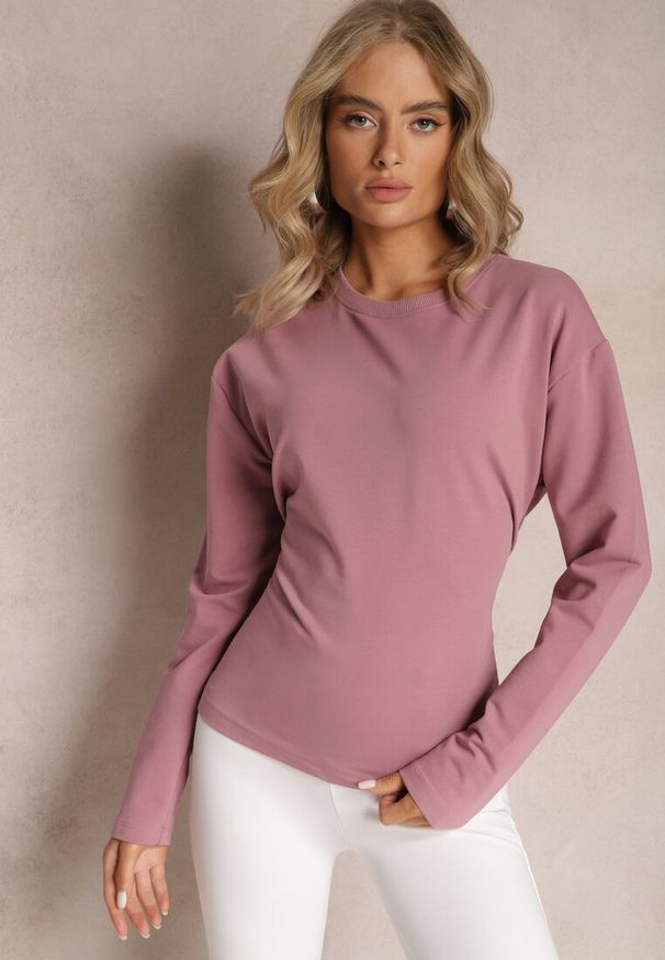 Renee - Ciemnoróżowa Bawełniana Bluza z Ozdobnym Wiązaniem Fanarita. Kolor: różowy. Materiał: bawełna