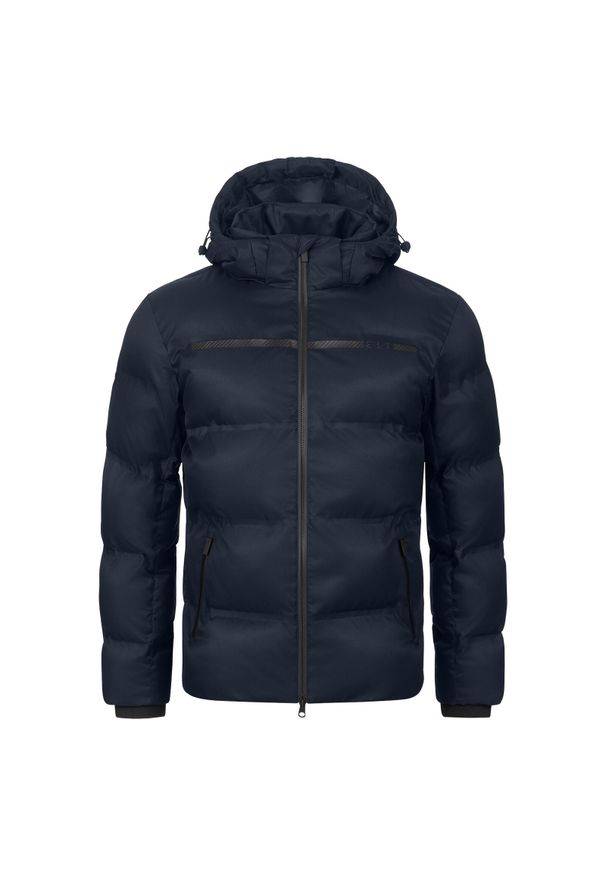 Kurtka do jazdy konnej z kapturem ELT Montana. Typ kołnierza: kaptur. Kolor: niebieski. Materiał: puch. Sezon: zima