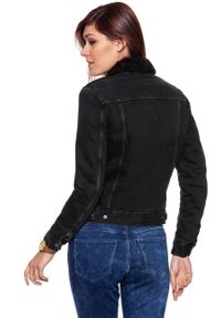 Wrangler - DAMSKA KURTKA JEANSOWA WRANGLER DENIM SHERPA JACKET ALL BLACK W402UD899. Materiał: jeans, denim. Wzór: jednolity #6