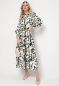 Born2be - Czarna Rozkloszowana Sukienka Koszulowa z Wiskozą w Geometryczny Wzór Alineria. Okazja: na co dzień. Kolor: czarny. Materiał: wiskoza. Wzór: geometria. Typ sukienki: koszulowe. Styl: klasyczny, casual, elegancki #6