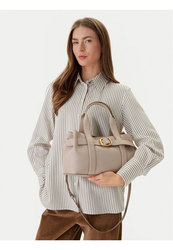 Calvin Klein Torebka Buckle Mini Tote With Strap LV04F3295G Beżowy. Kolor: beżowy. Materiał: skórzane