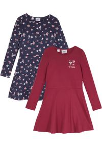bonprix - Dżersejowa sukienka z czystej bawełny organicznej (2 szt.). Kolor: niebieski. Materiał: jersey, bawełna. Wzór: nadruk