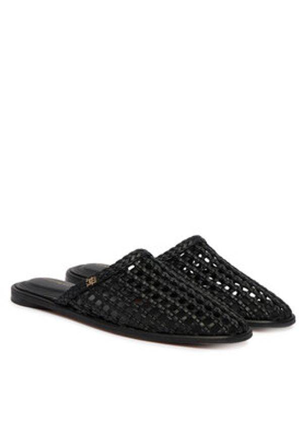 TOMMY HILFIGER - Tommy Hilfiger Klapki Hilfiger Leather Mix Flat Mule FW0FW09280 Czarny. Kolor: czarny. Materiał: skóra
