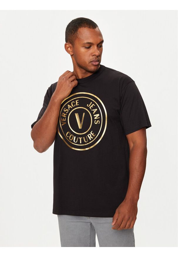 Versace Jeans Couture T-Shirt 77GAHT01 Czarny Regular Fit. Kolor: czarny. Materiał: bawełna