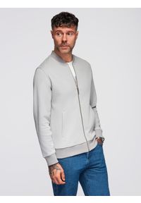 Ombre Clothing - Męska bluza bomberka z dzianiny pique – szara V4. Okazja: na co dzień. Kolor: szary. Materiał: dzianina. Wzór: haft. Styl: klasyczny, casual, elegancki #3