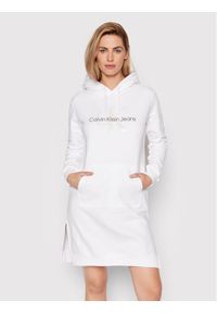Calvin Klein Jeans Sukienka dzianinowa J20J218343 Biały Regular Fit. Kolor: biały. Materiał: bawełna