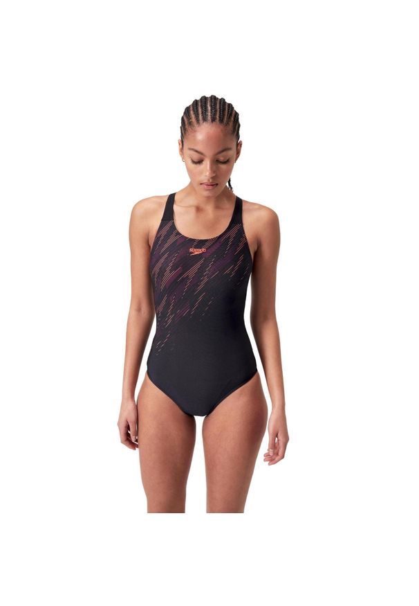 Damski kostium kąpielowy 1-częściowy Speedo Eco+ H-Boom Placement Muscleback. Kolor: czarny, czerwony, wielokolorowy
