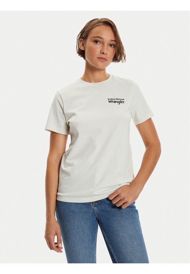 Wrangler T-Shirt Graphic 112356428 Biały Regular Fit. Kolor: biały. Materiał: bawełna