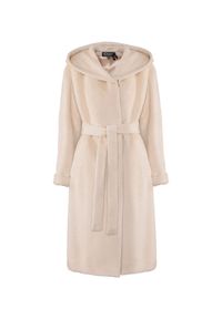 CATERINA - Kremowy płaszcz z alpaką i wełną. Kolor: biały. Materiał: wełna #6