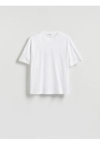 Reserved - T-shirt boxy z merceryzowanej bawełny - biały. Kolor: biały. Materiał: bawełna