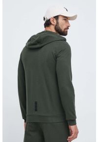 EA7 Emporio Armani bluza bawełniana męska kolor zielony z kapturem gładka. Okazja: na co dzień. Typ kołnierza: kaptur. Kolor: zielony. Materiał: bawełna. Wzór: gładki. Styl: casual #4