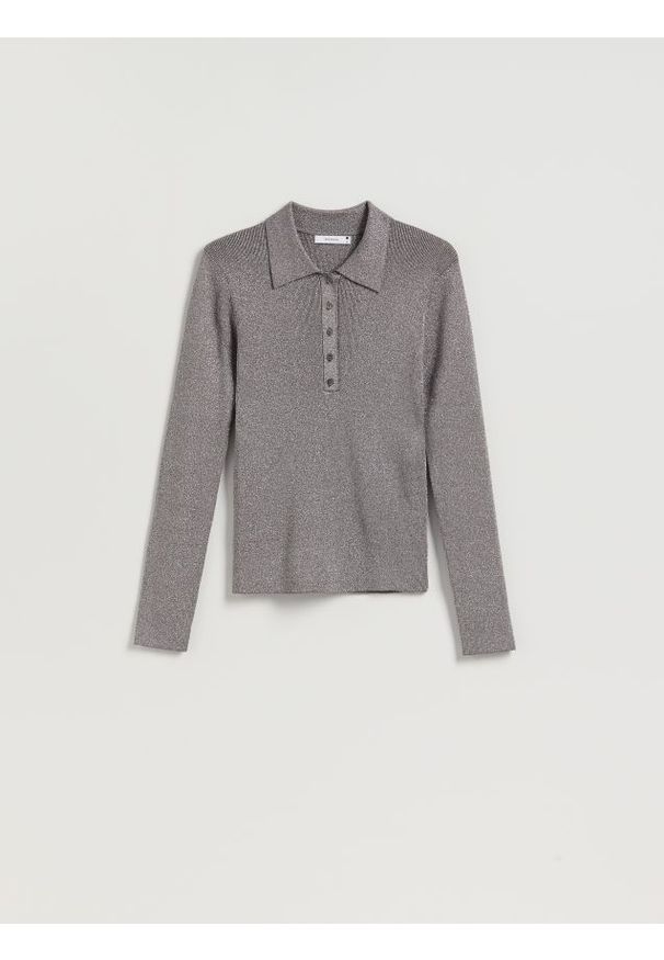 Reserved - Bluzka z kołnierzykiem - ciemnoszary. Kolor: szary. Materiał: dzianina, wiskoza