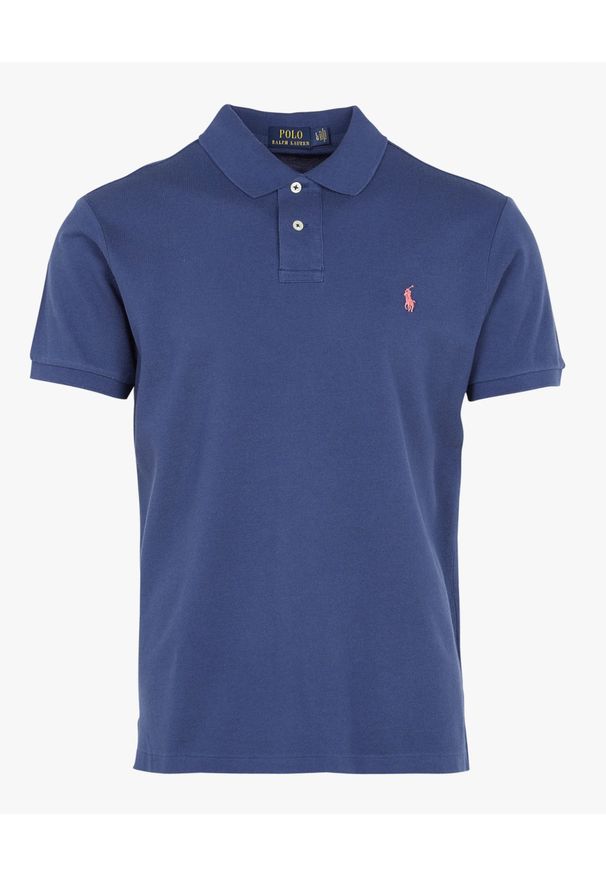 Ralph Lauren - RALPH LAUREN - Niebieska koszulka polo z haftowanym logo. Typ kołnierza: polo. Kolor: niebieski. Materiał: bawełna, tkanina. Długość rękawa: krótki rękaw. Wzór: haft