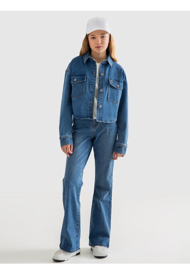 Big-Star - Koszula dziewczęca jeansowa o krótkim fasonie niebieska Dani 243. Kolor: niebieski. Materiał: jeans. Długość: krótkie. Wzór: haft. Styl: elegancki