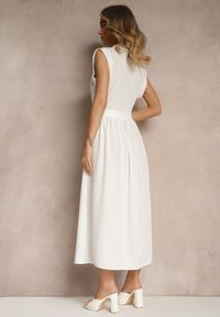 Renee - Biała Sukienka z Paskiem Koszulowa o Rozkloszowanym Fasonie Mavoselle. Okazja: na co dzień. Kolor: biały. Materiał: jeans. Typ sukienki: koszulowe. Styl: casual, elegancki #4