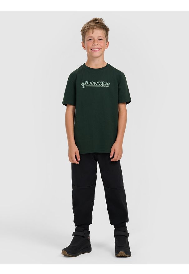 4f - 4F T-shirt regular z nadrukiem chłopięcy - zielony 146 (10-11 lat). Okazja: na uczelnię, na co dzień. Kolor: zielony. Wzór: nadruk. Sezon: lato. Styl: casual, klasyczny