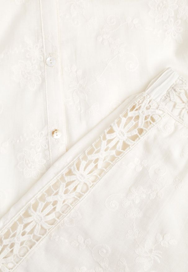 Born2be - Beżowy Bawełniany Komplet w Stylu Boho Koszula i Szorty z Haftem Lephine. Kolor: beżowy. Materiał: bawełna. Wzór: haft