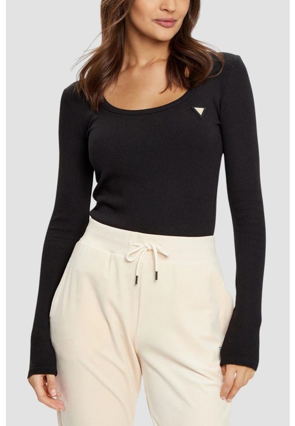 Guess - GUESS Czarny damski longsleeve Colette. Kolor: czarny. Długość rękawa: długi rękaw