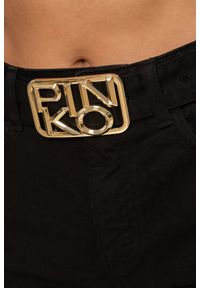Pinko - PINKO Czarne, jeansowe szorty damskie. Kolor: czarny. Materiał: jeans. Wzór: aplikacja