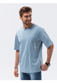 Ombre Clothing - T-shirt męski bawełniany OVERSIZE - niebieski V4 S1628 - XL. Kolor: niebieski. Materiał: bawełna #5