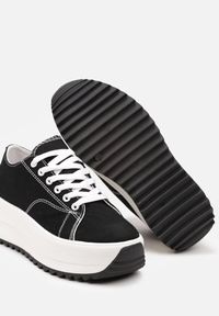 Born2be - Czarne Sznurowane Sneakersy Trampki na Grubej Podeszwie z Ozdobnym Bieżnikiem Sanque. Kolor: czarny. Materiał: jeans, bawełna #3