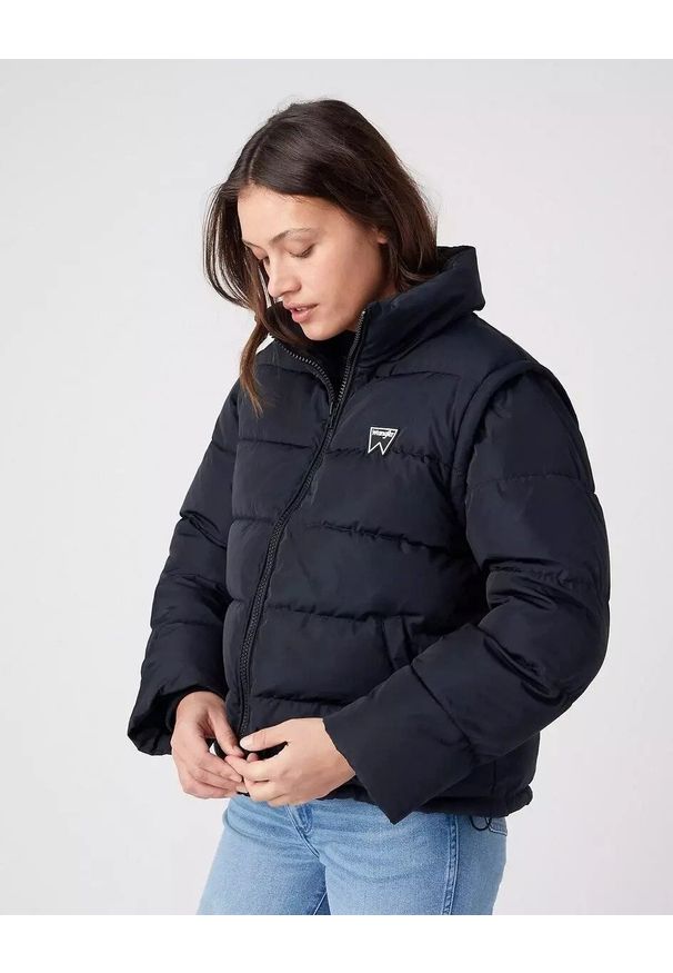 Wrangler - WRANGLER SHORT PUFFER DAMSKA KURTKA PRZEJŚCIOWA BLACK W4R9YJ100 112319249