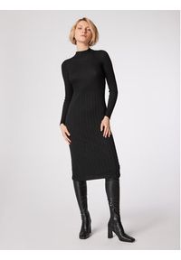 Simple Sukienka dzianinowa SUD507-01 Czarny Slim Fit. Kolor: czarny. Materiał: dzianina, syntetyk, wiskoza