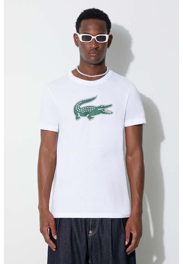 Lacoste t-shirt męski kolor biały z nadrukiem. Kolor: biały. Wzór: nadruk