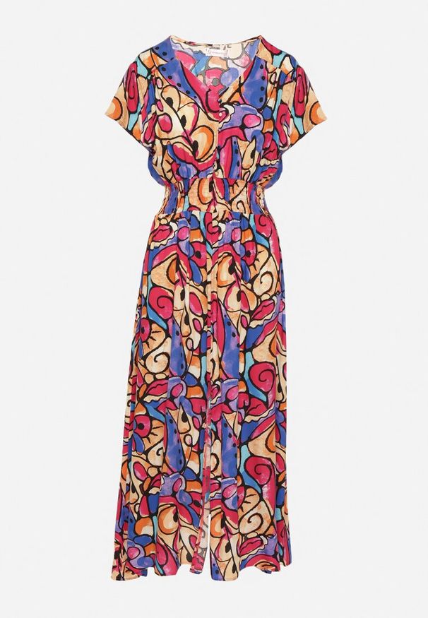 Born2be - Różowa Bawełniana Sukienka z Abstrakcyjnym Wzorem Emilisse. Okazja: na co dzień. Kolor: różowy. Materiał: bawełna. Styl: klasyczny, casual