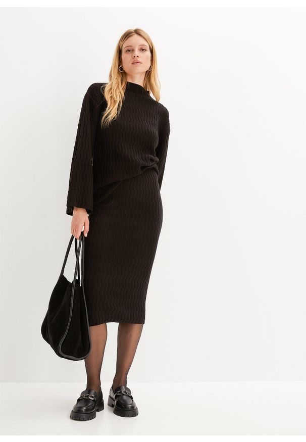 bonprix - Spódnica ołówkowa. Kolor: czarny. Materiał: dzianina. Styl: elegancki