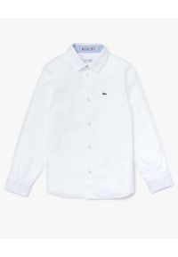 Lacoste - LACOSTE - Biała koszula z logo. Typ kołnierza: kołnierzyk klasyczny. Kolor: biały. Materiał: bawełna. Wzór: aplikacja. Styl: klasyczny #1