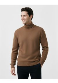 Golf Beżowy, Elegancki Męski Camelowy, 100% BAWEŁNA -Brave Soul. Typ kołnierza: golf. Kolor: brązowy, beżowy, wielokolorowy. Materiał: bawełna. Sezon: zima, jesień. Styl: elegancki #3