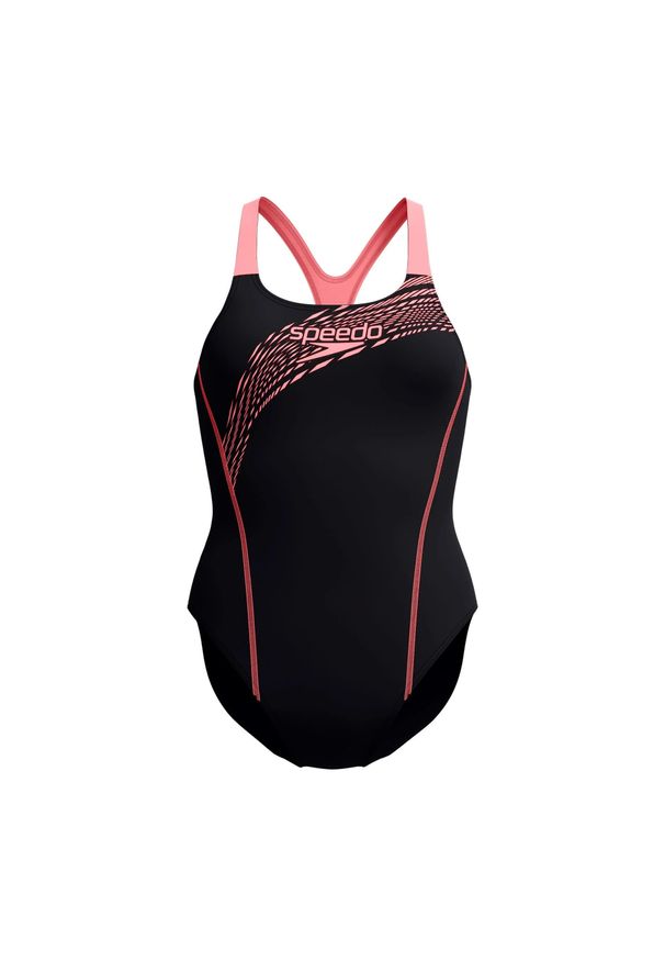 Damski kostium kąpielowy 1-częściowy Speedo Eco Medley Logo Medalist. Kolor: czarny, wielokolorowy, pomarańczowy