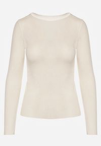 Born2be - Jasnobeżowa Wiskozowa Bluzka z Długim Rękawem z Dodatkiem Kaszmiru Uninda. Okazja: na co dzień. Kolor: beżowy. Materiał: wiskoza, kaszmir. Długość rękawa: długi rękaw. Długość: długie. Styl: casual, elegancki #3