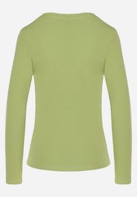 Born2be - Zielona Bluzka Typu Longsleeve z Okrągłym Dekoltem Unelessa. Kolor: zielony. Materiał: jeans. Długość rękawa: długi rękaw. Styl: elegancki, klasyczny #5