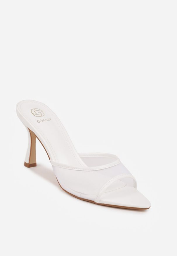 Born2be - Białe Klapki na Szpilce z Siateczkową Wyciętą Cholewką Laomesine. Okazja: na co dzień. Kolor: biały. Obcas: na szpilce. Styl: klasyczny, casual, wizytowy