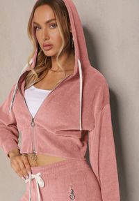 Renee - Różowy Komplet Dresowy z Bawełny Bluza z Kapturem i Spodnie Slim Inerisa. Kolor: różowy. Materiał: bawełna, dresówka. Wzór: aplikacja #5