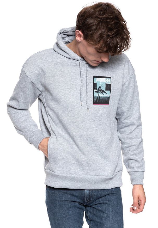 Lee - BLUZA LEE GRAPHIC RELAXED HOOD GREY MELE L82YTTMP 112122266. Typ kołnierza: kaptur. Wzór: nadruk