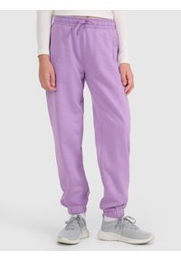 4f - 4F Spodnie dresowe joggery dziewczęce - fioletowe 164 (13-14 lat). Okazja: na co dzień. Kolor: fioletowy. Materiał: dresówka. Wzór: ze splotem, gładki. Sezon: lato. Styl: młodzieżowy, sportowy, casual #2