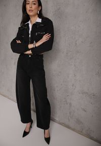 Renee - Czarne Jeansy Barrel Fit High Waist z Bawełną Rolimia. Okazja: na co dzień. Stan: podwyższony. Kolor: czarny. Styl: casual #6