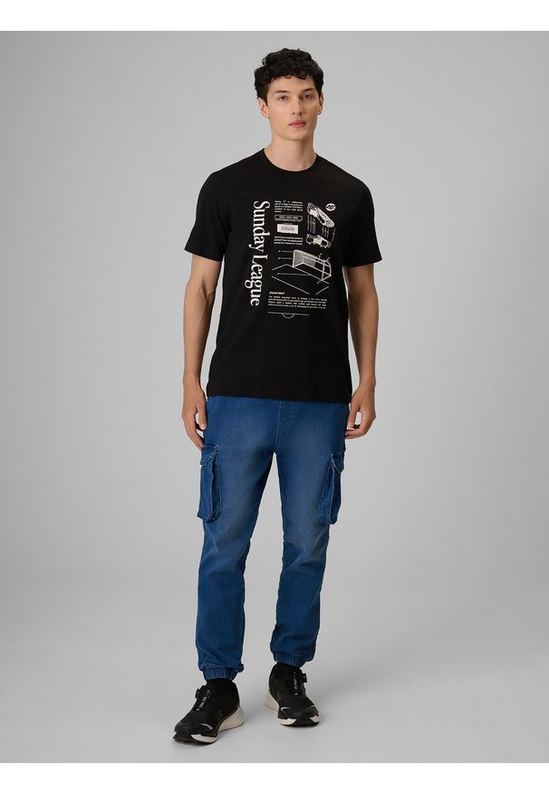 4f - 4F T-shirt regular z nadrukiem męski - czarny L. Okazja: na co dzień. Kolor: czarny. Materiał: materiał, bawełna, dzianina. Wzór: nadruk. Styl: klasyczny, casual