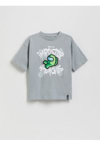 Reserved - Bawełniany t-shirt Among Us - ciemnoszary. Kolor: szary. Materiał: bawełna