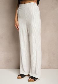 Renee - Białe Szerokie Spodnie High Waist z Lnu i Bawełny Ivelpio. Okazja: na co dzień. Stan: podwyższony. Kolor: biały. Materiał: bawełna, len. Styl: klasyczny, elegancki, casual #5
