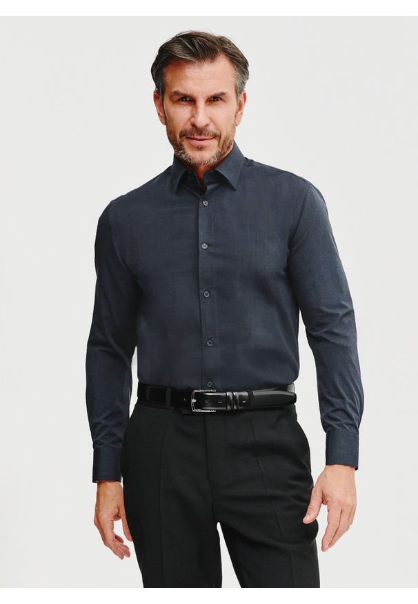 Pako Lorente - PAKO LORENTE – Bawełniana koszula męska w kolorze ciemnoszarym. Kolor: szary. Materiał: bawełna. Długość rękawa: długi rękaw. Długość: długie. Wzór: gładki