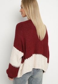 Born2be - Bordowy Kardigan z Wełną i Wiskozą w Patchworkowe Łaty Fesunesa. Okazja: na co dzień. Kolor: czerwony. Materiał: wełna, wiskoza. Styl: klasyczny, casual #5