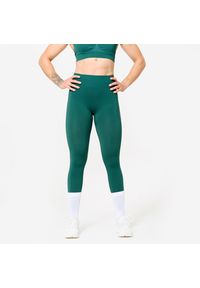 DOMYOS - Legginsy fitness damskie Domyos Push Up. Kolor: zielony, wielokolorowy, niebieski. Materiał: materiał, poliamid, poliester, elastan. Sport: fitness