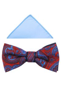 Modini - Czerwona mucha męska z niebieskim ornamentem A220. Kolor: wielokolorowy, czerwony, niebieski. Materiał: poliester, tkanina. Styl: elegancki #1