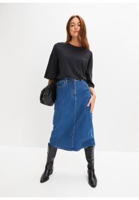 bonprix - Shirt bawełniany oversize, rękaw 1/2. Kolor: czarny. Materiał: bawełna